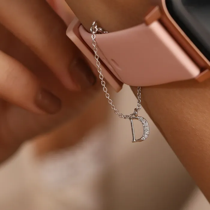 Alphabet CZ White Gold Plated Silver Watch Charm SILVER Charm Necklaces