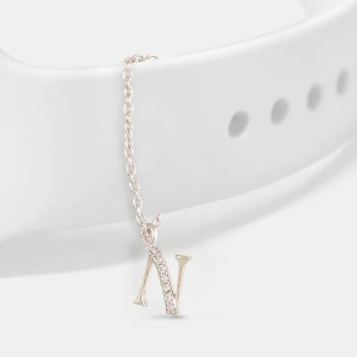 Alphabet CZ White Gold Plated Silver Watch Charm SILVER Charm Necklaces
