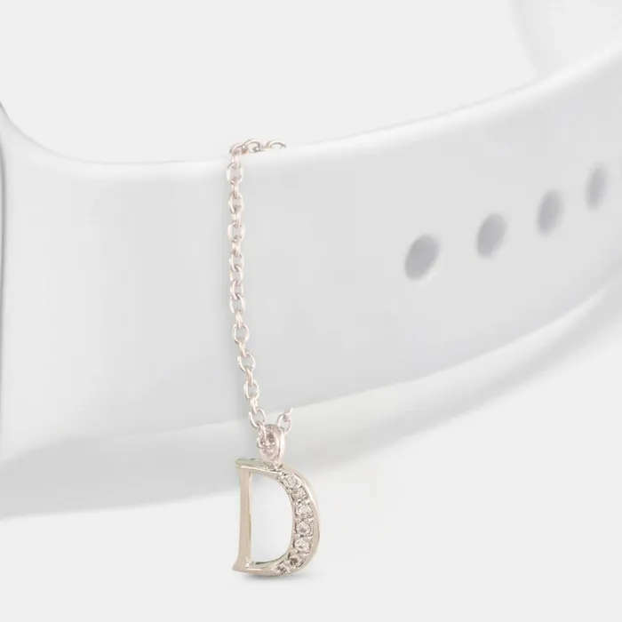 Alphabet CZ White Gold Plated Silver Watch Charm SILVER Charm Necklaces