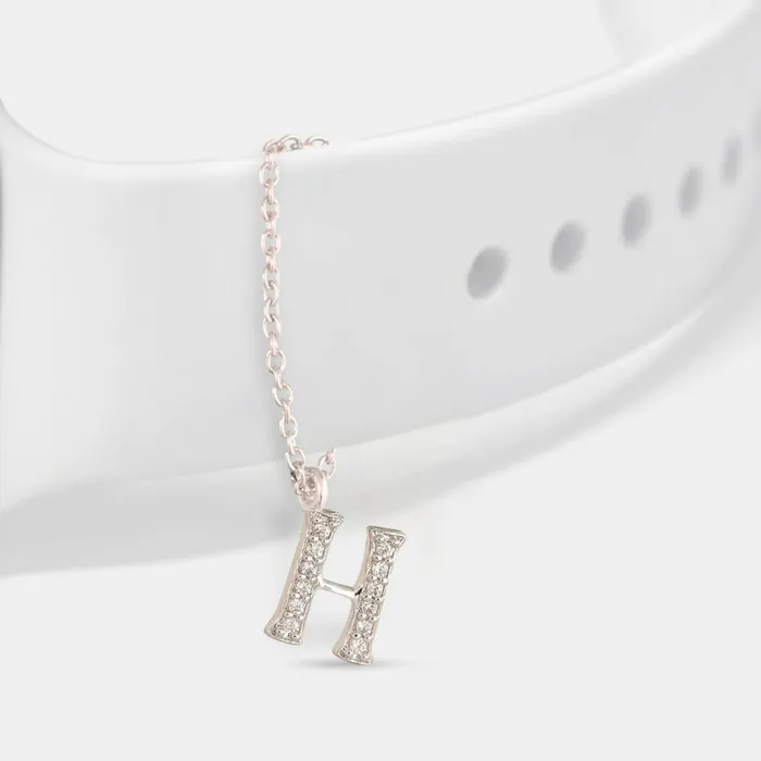Alphabet CZ White Gold Plated Silver Watch Charm SILVER Charm Necklaces