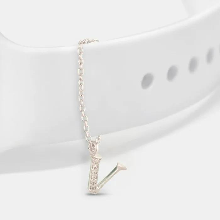 Alphabet CZ White Gold Plated Silver Watch Charm SILVER Charm Necklaces