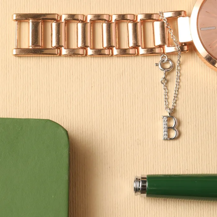 Alphabet CZ White Gold Plated Silver Watch Charm SILVER Charm Necklaces