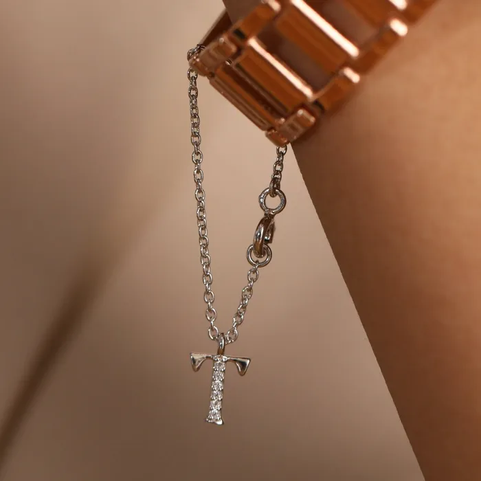 Alphabet CZ White Gold Plated Silver Watch Charm SILVER Charm Necklaces