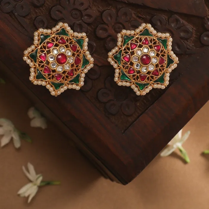 Earrings SILVER Nakshatra Jadau Silver Stud Earrings