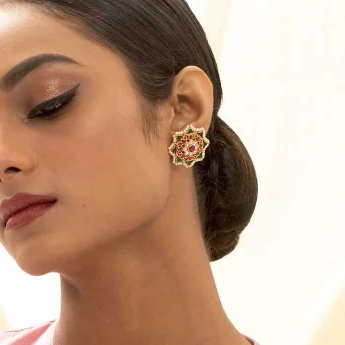 Earrings SILVER Nakshatra Jadau Silver Stud Earrings