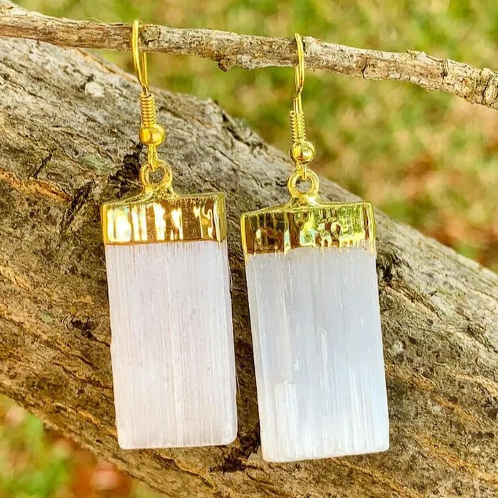 Magic Crystals Earrings Raw Selenite Golden Earrings