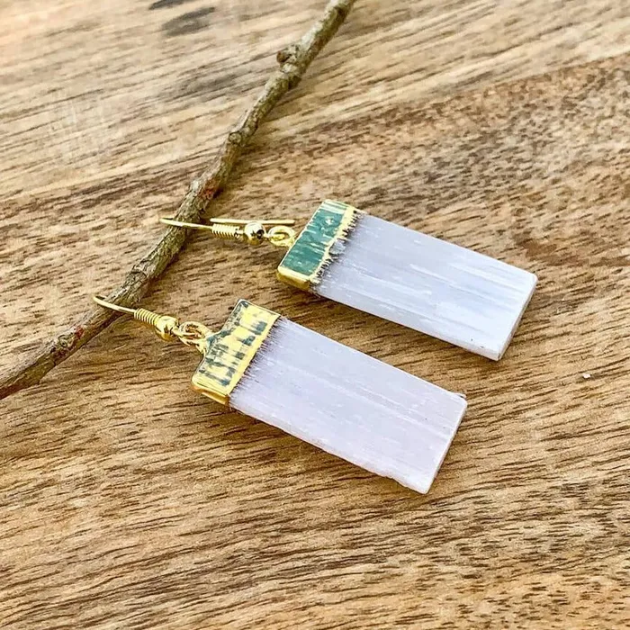 Magic Crystals Earrings Raw Selenite Golden Earrings