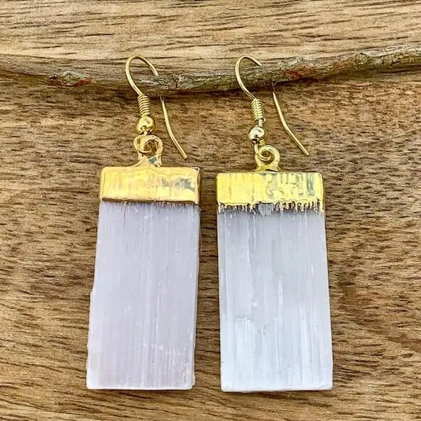 Magic Crystals Earrings Raw Selenite Golden Earrings