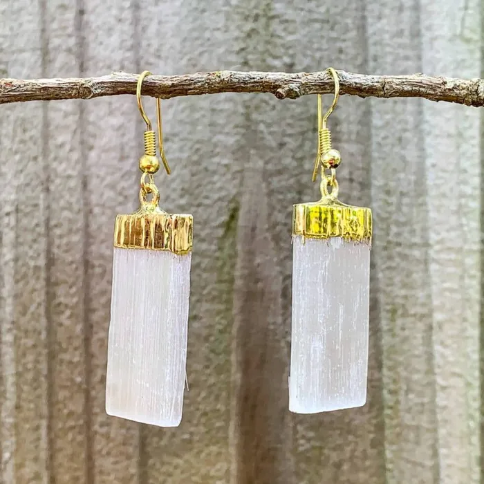 Magic Crystals Earrings Raw Selenite Golden Earrings
