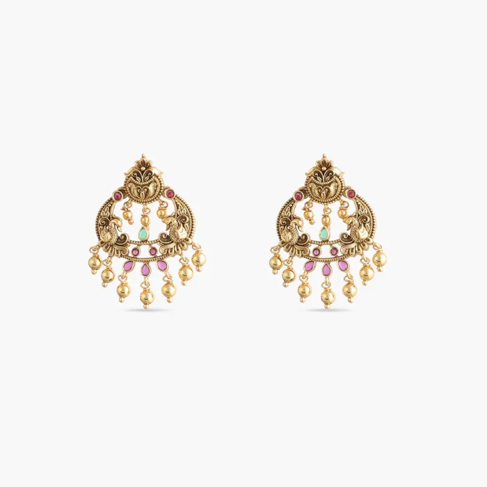 SILVER Earrings Bhagya Temple Silver Chandbali Earrings