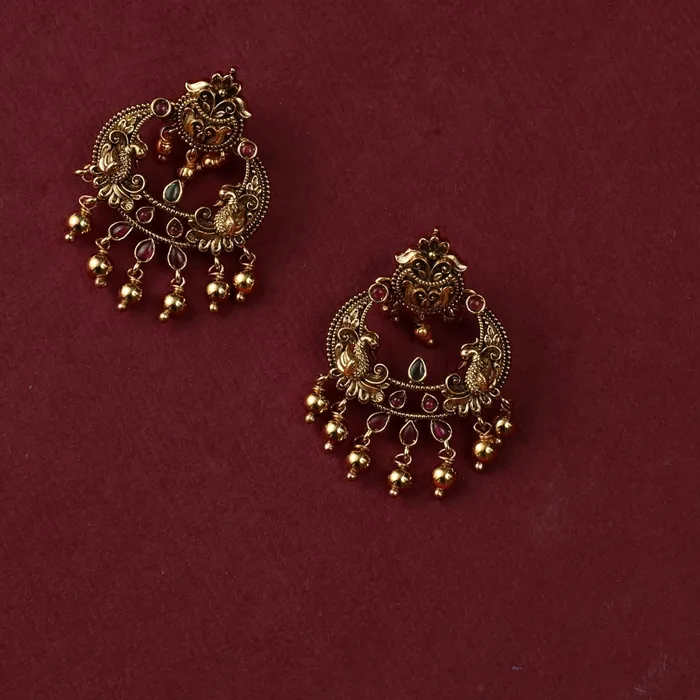 SILVER Earrings Bhagya Temple Silver Chandbali Earrings