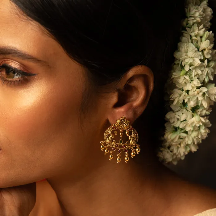 SILVER Earrings Bhagya Temple Silver Chandbali Earrings