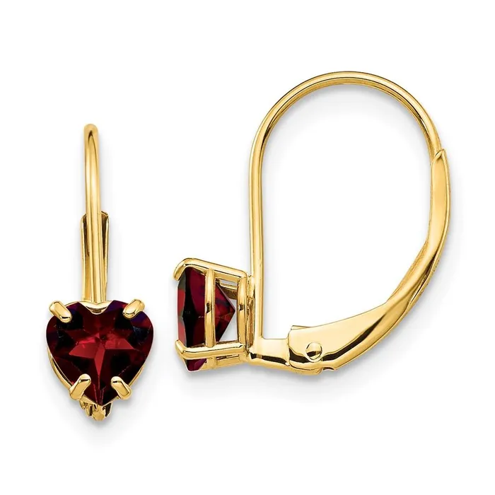 14k 5mm Heart Garnet Leverback Earrings Jewelry Earrings