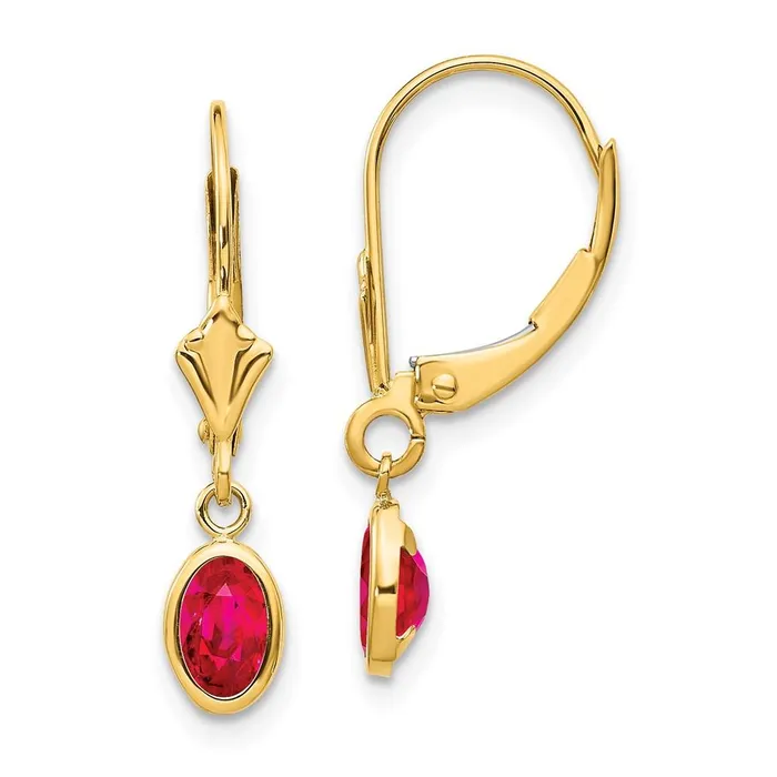 14k 6x4 Oval Bezel JulyRuby Leverback Earrings Jewelry Earrings