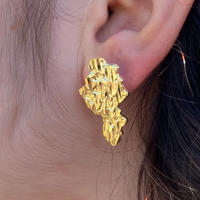 14K Gold Plated over 925 Sterling Silver Huge Nugget Earrings 27MM Bling Cartel Admin Earrings