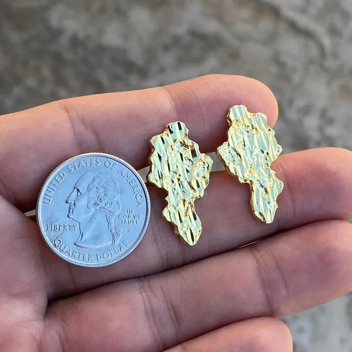 14K Gold Plated over 925 Sterling Silver Huge Nugget Earrings 27MM Bling Cartel Admin Earrings