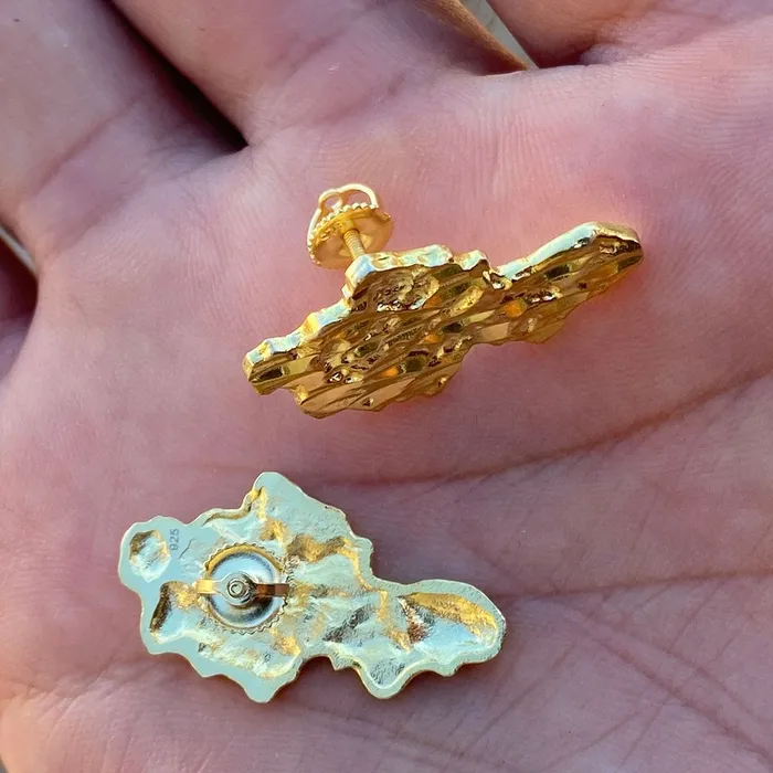 14K Gold Plated over 925 Sterling Silver Huge Nugget Earrings 27MM Bling Cartel Admin Earrings