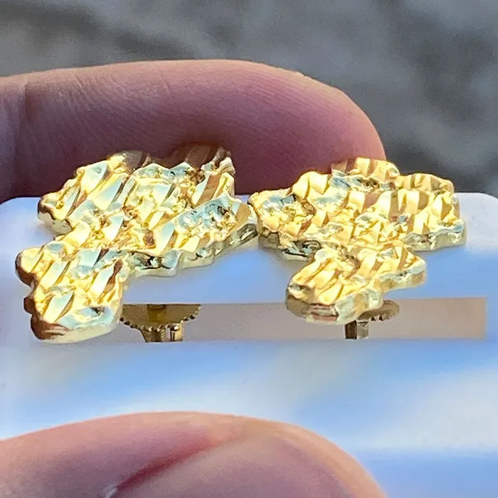 14K Gold Plated over 925 Sterling Silver Huge Nugget Earrings 27MM Bling Cartel Admin Earrings