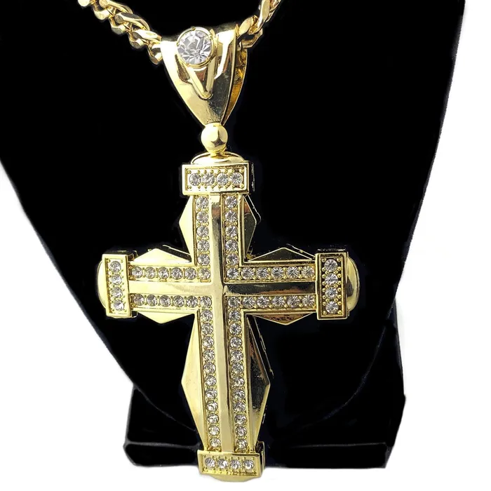 18k Gold Plated Huge Iced Double Cross Cuban Chain Necklace 30 Bling Cartel Admin Necklaces