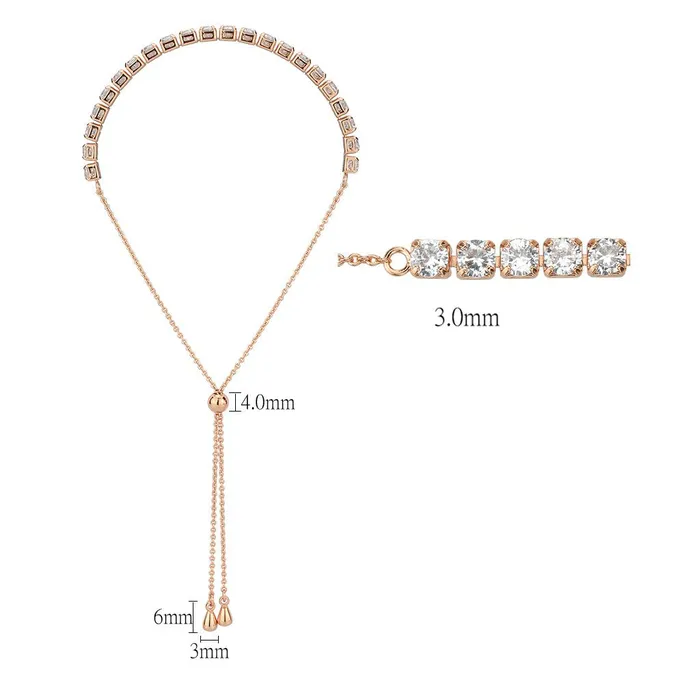 3W1651 Rose Gold Brass Bracelet with AAA Grade CZ in Clear Alamode Bracelets