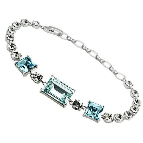 3W176 Rhodium Brass Bracelet with Top Grade Crystal in Sea Blue Alamode Bracelets 3W176 Rhodium Brass Bracelet with Top Grade Crystal in Sea Blue Alamode Bracelets