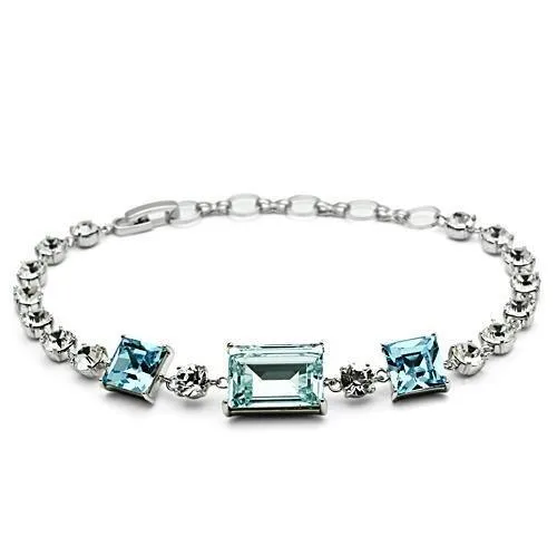 3W176 Rhodium Brass Bracelet with Top Grade Crystal in Sea Blue Alamode Bracelets
