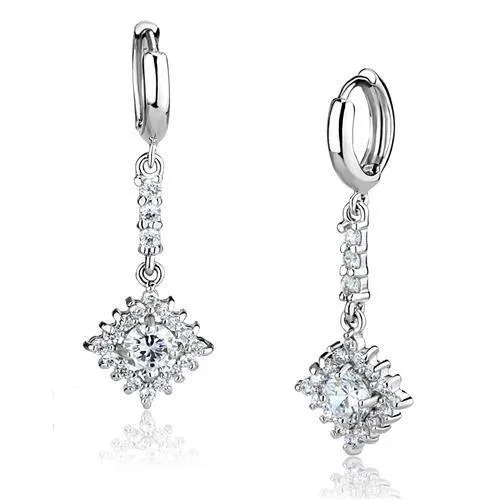 Alamode 3W1280 Rhodium Brass Earrings with AAA Grade CZ in Clear Earrings