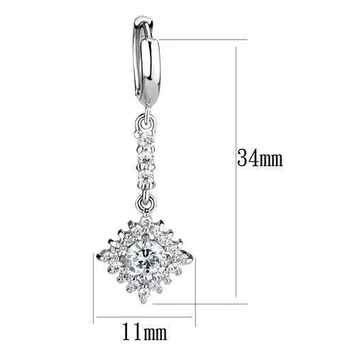 Alamode 3W1280 Rhodium Brass Earrings with AAA Grade CZ in Clear Earrings