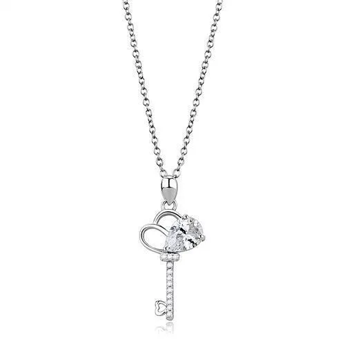 Alamode 3W1380 Rhodium 925 Sterling Silver Chain Pendant with AAA Grade CZ in Clear Necklaces