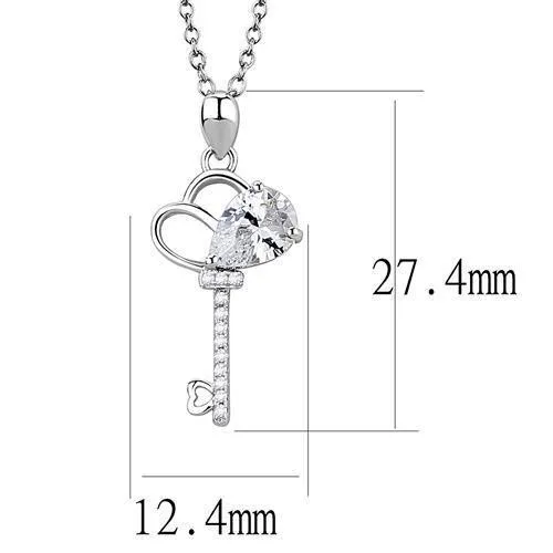 Alamode 3W1380 Rhodium 925 Sterling Silver Chain Pendant with AAA Grade CZ in Clear Necklaces
