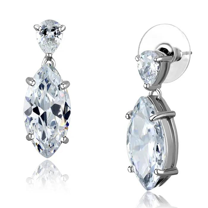 Alamode 3W889 Rhodium Brass Earrings with AAA Grade CZ in Clear Earrings
