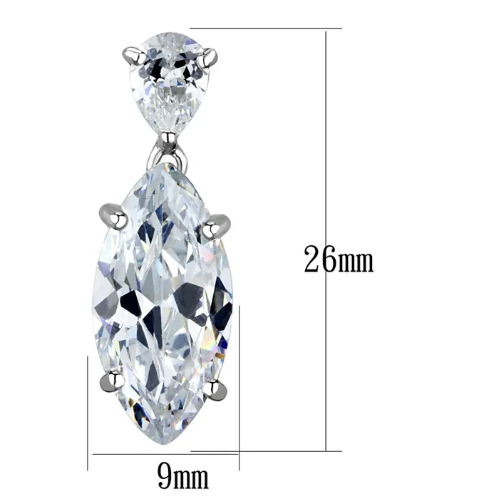 Alamode 3W889 Rhodium Brass Earrings with AAA Grade CZ in Clear Earrings