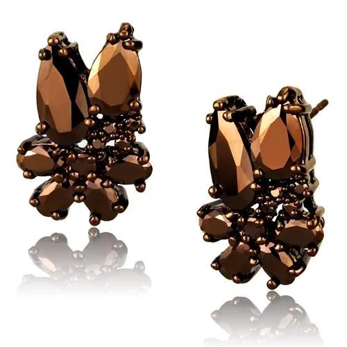 Alamode Earrings 3W1107 IP Coffee light Brass Earrings with AAA Grade CZ in Light Coffee Alamode Earrings 3W1107 IP Coffee light Brass Earrings with AAA Grade CZ in Light Coffee