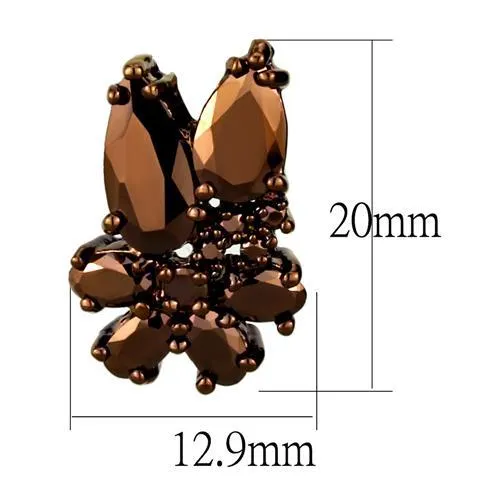 Alamode Earrings 3W1107 IP Coffee light Brass Earrings with AAA Grade CZ in Light Coffee
