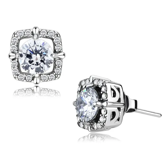 Alamode Earrings DA070 High polished no plating Stainless Steel Earrings with AAA Grade CZ in Clear Alamode Earrings DA070 High polished no plating Stainless Steel Earrings with AAA Grade CZ in Clear