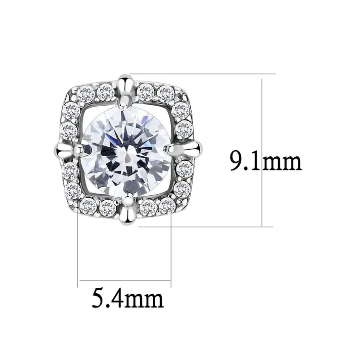 Alamode Earrings DA070 High polished no plating Stainless Steel Earrings with AAA Grade CZ in Clear