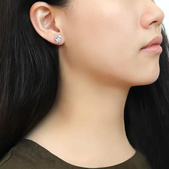 Alamode Earrings DA070 High polished no plating Stainless Steel Earrings with AAA Grade CZ in Clear