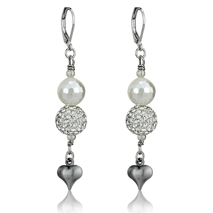 Alamode Earrings LO3804 Antique Silver White Metal Earrings with Synthetic Glass Bead in White Alamode Earrings LO3804 Antique Silver White Metal Earrings with Synthetic Glass Bead in White