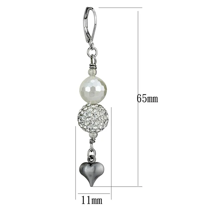 Alamode Earrings LO3804 Antique Silver White Metal Earrings with Synthetic Glass Bead in White