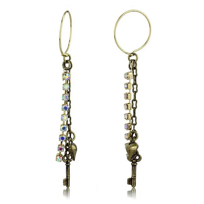Alamode Earrings LO3810 Antique Copper White Metal Earrings with Top Grade Crystal in White AB Alamode Earrings LO3810 Antique Copper White Metal Earrings with Top Grade Crystal in White AB