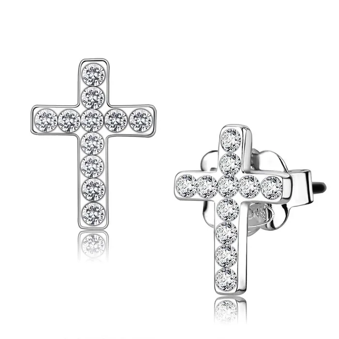 Alamode Earrings LO4665 Silver ecoating Brass Earrings with Top Grade Crystal in Clear