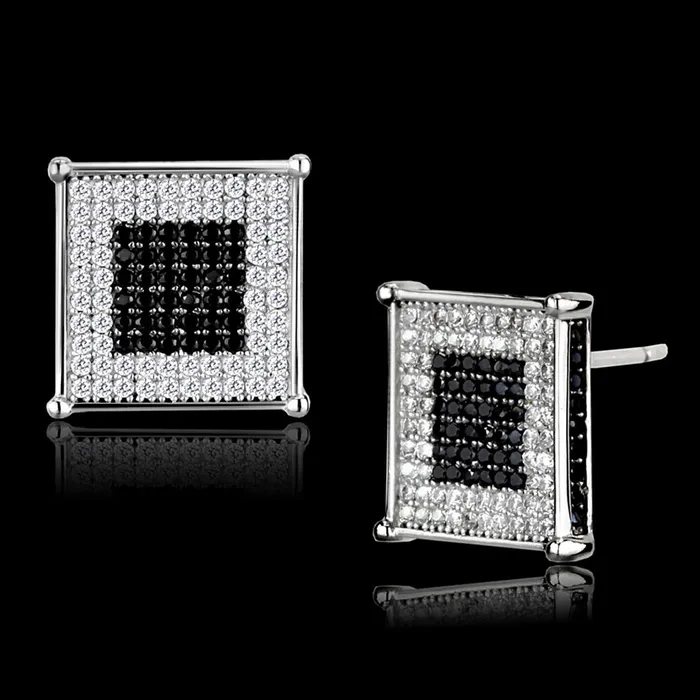 Alamode Earrings TS481 Rhodium Ruthenium 925 Sterling Silver Earrings with AAA Grade CZ in Black Diamond Alamode Earrings TS481 Rhodium Ruthenium 925 Sterling Silver Earrings with AAA Grade CZ in Black Diamond