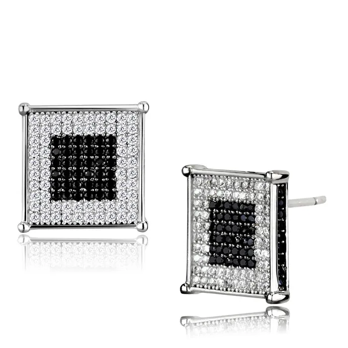 Alamode Earrings TS481 Rhodium Ruthenium 925 Sterling Silver Earrings with AAA Grade CZ in Black Diamond