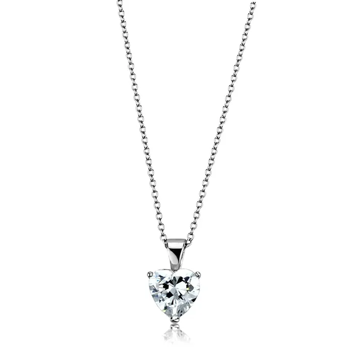 Alamode Necklaces LO3936 Rhodium Brass Chain Pendant with AAA Grade CZ in Clear