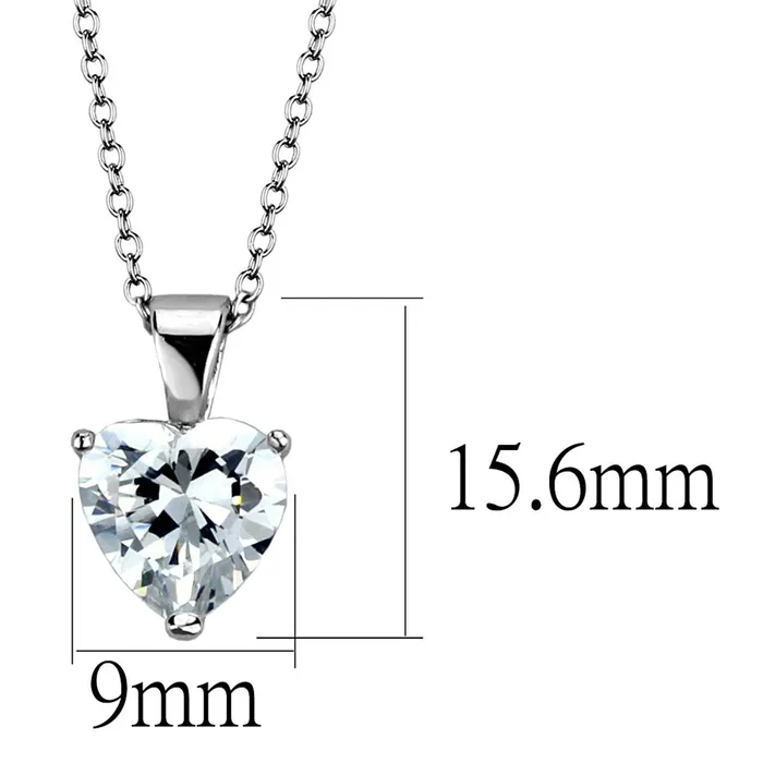 Alamode Necklaces LO3936 Rhodium Brass Chain Pendant with AAA Grade CZ in Clear