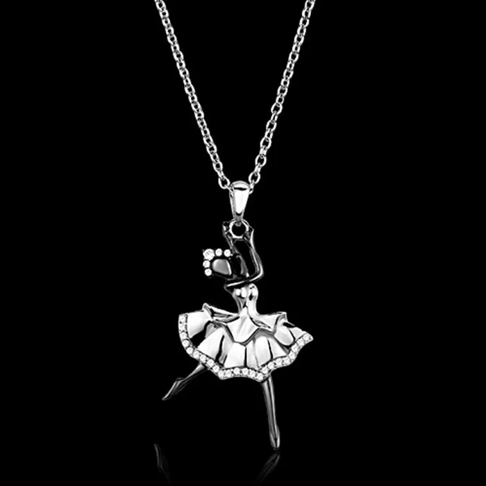 Alamode Necklaces TS164 Rhodium Ruthenium 925 Sterling Silver Chain Pendant with AAA Grade CZ in Clear