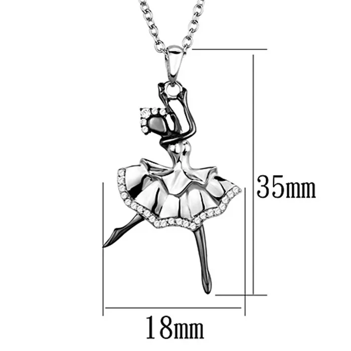 Alamode Necklaces TS164 Rhodium Ruthenium 925 Sterling Silver Chain Pendant with AAA Grade CZ in Clear