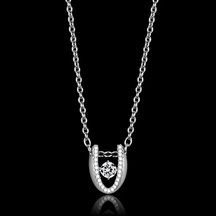 Alamode Necklaces TS572 Rhodium 925 Sterling Silver Necklace with AAA Grade CZ in Clear