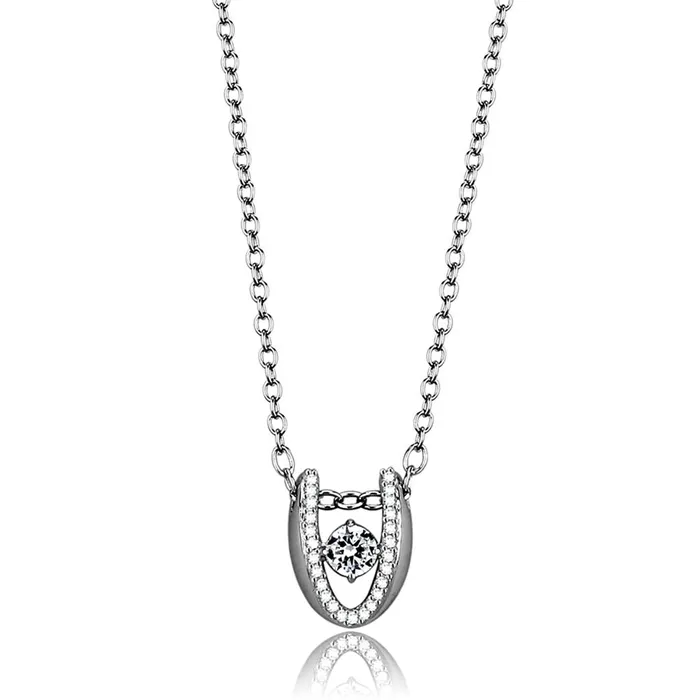 Alamode Necklaces TS572 Rhodium 925 Sterling Silver Necklace with AAA Grade CZ in Clear