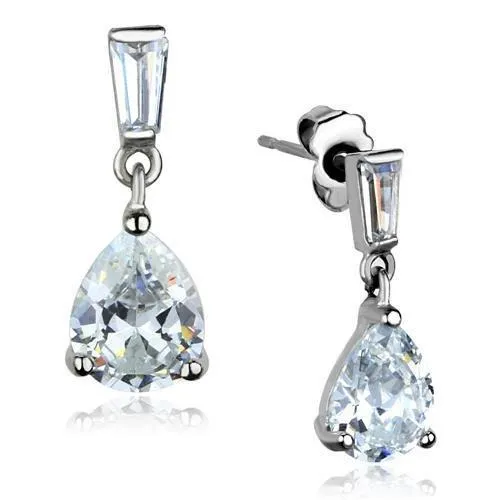 Alamode TK1804 High polished no plating Stainless Steel Earrings with AAA Grade CZ in Clear Earrings Alamode TK1804 High polished no plating Stainless Steel Earrings with AAA Grade CZ in Clear Earrings